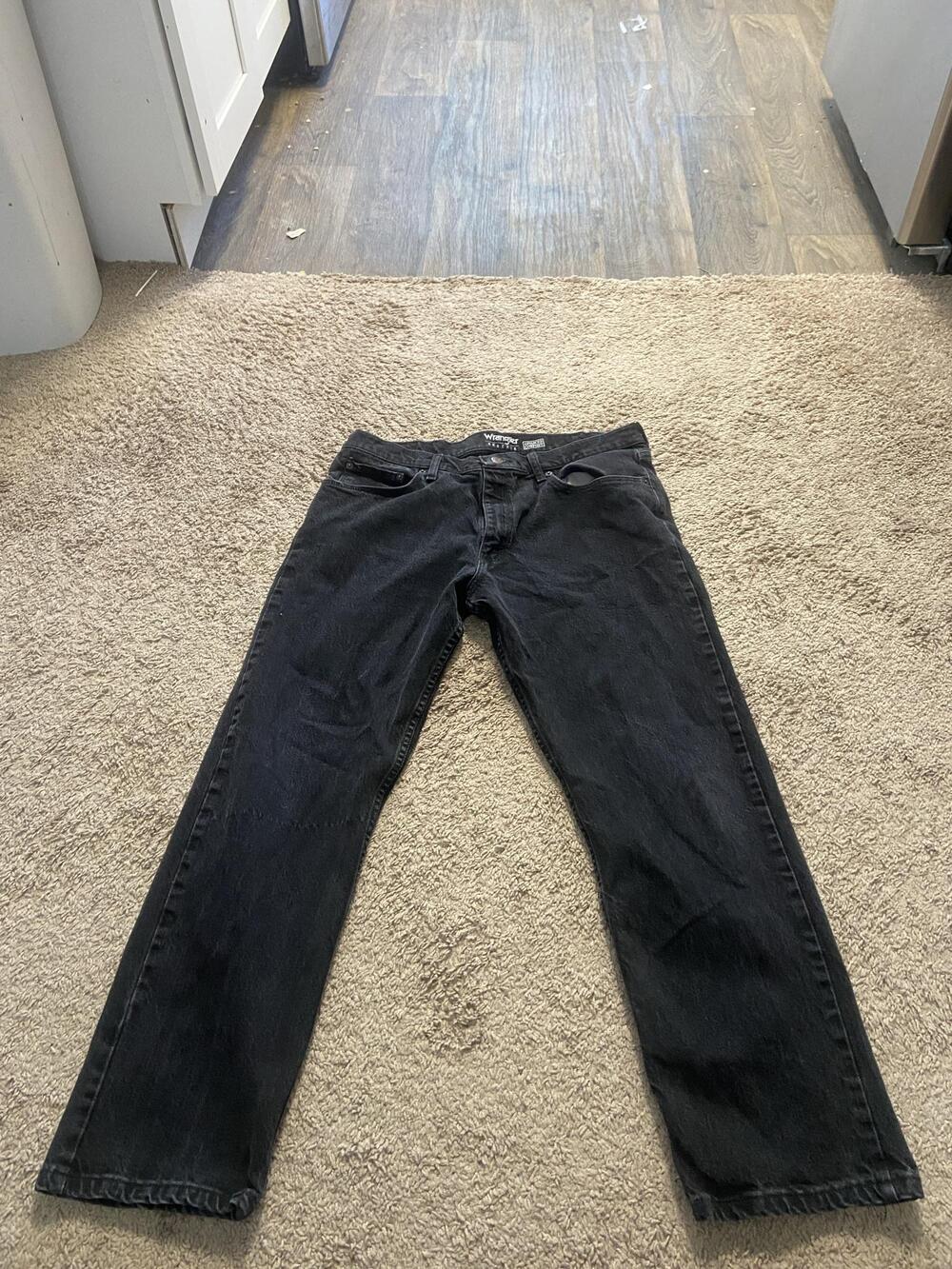 Wrangler Reserve Jeans Mens 36x29 Black Dark Wash Regular Straight Denim Pants